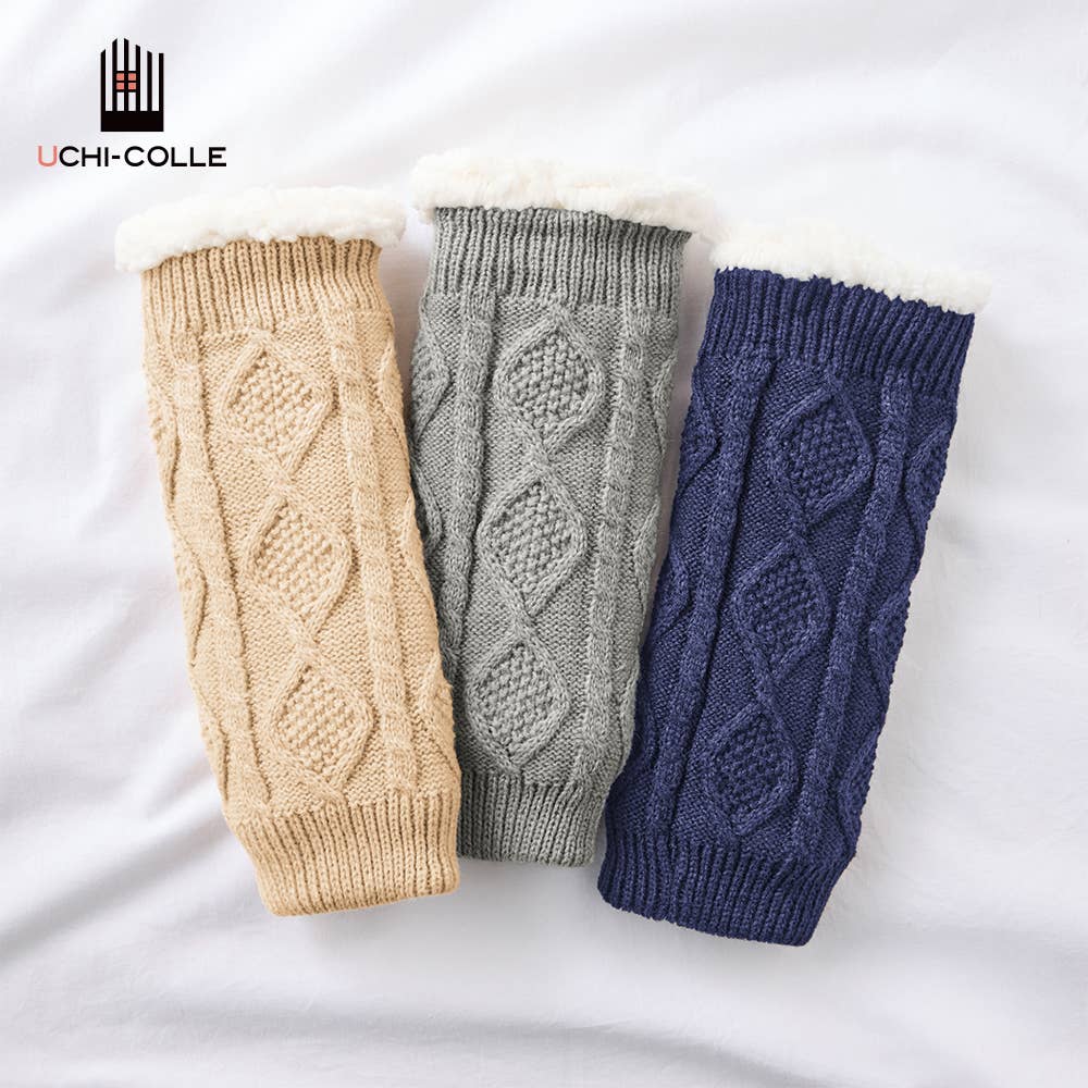 【極厚內側毛絨】 保暖腿套絞花圖案